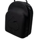 The Pins and Aces Hat Caddie is a black, hard-shell golf hat case with a handle, featuring an embossed spade symbol and "PINS & ACES" on the front. Zipped closed, it's stylishly displayed against a white background.