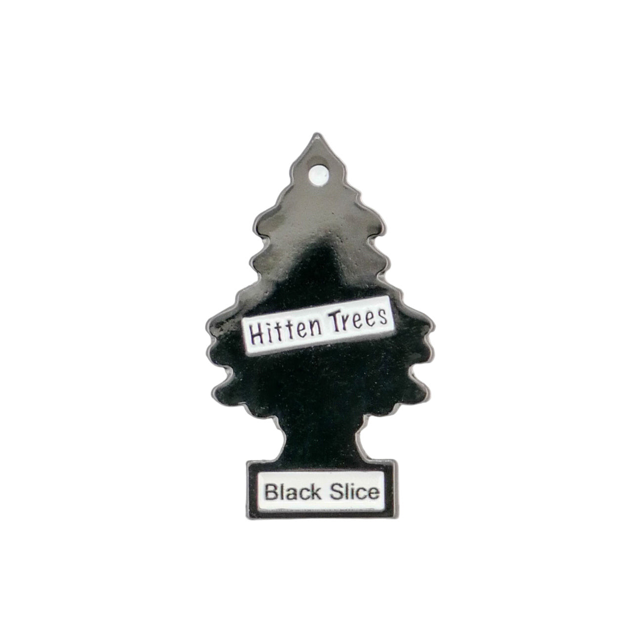 The Hitten Trees Black Slice by Logie Joe's Golf is a black, tree-shaped air freshener tag with "Hitten Trees" and "Black Slice" text—easy to hang and perfect for fans of funny golf accessories.