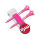 THE BYRD GOLF CLYP – White Swan by The Byrd, LLC includes pink golf tees, a pink ball marker, a pink and white divot tool, and a white strap with the BYRD logo—ideal for Clyp fans, displayed on a white background.