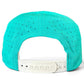 Introducing the Logie Joe’s Golf Mountain Moonrise Golf Hat: a teal snapback cap viewed from the back, featuring ventilation holes for breathability and an adjustable white plastic strap for a customized fit. This outdoor-inspired hat combines sporty style and practical comfort, with the added convenience of a built-in magnetic ball marker holder plus marker included—perfect for your next round on the golf course.
