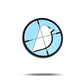 The Birdie Hunter pin by Bogey Bros features a white bird silhouette on a light blue background with black crosshairs, symbolizing the universal pursuit of freedom, and casts a subtle shadow on a white surface.