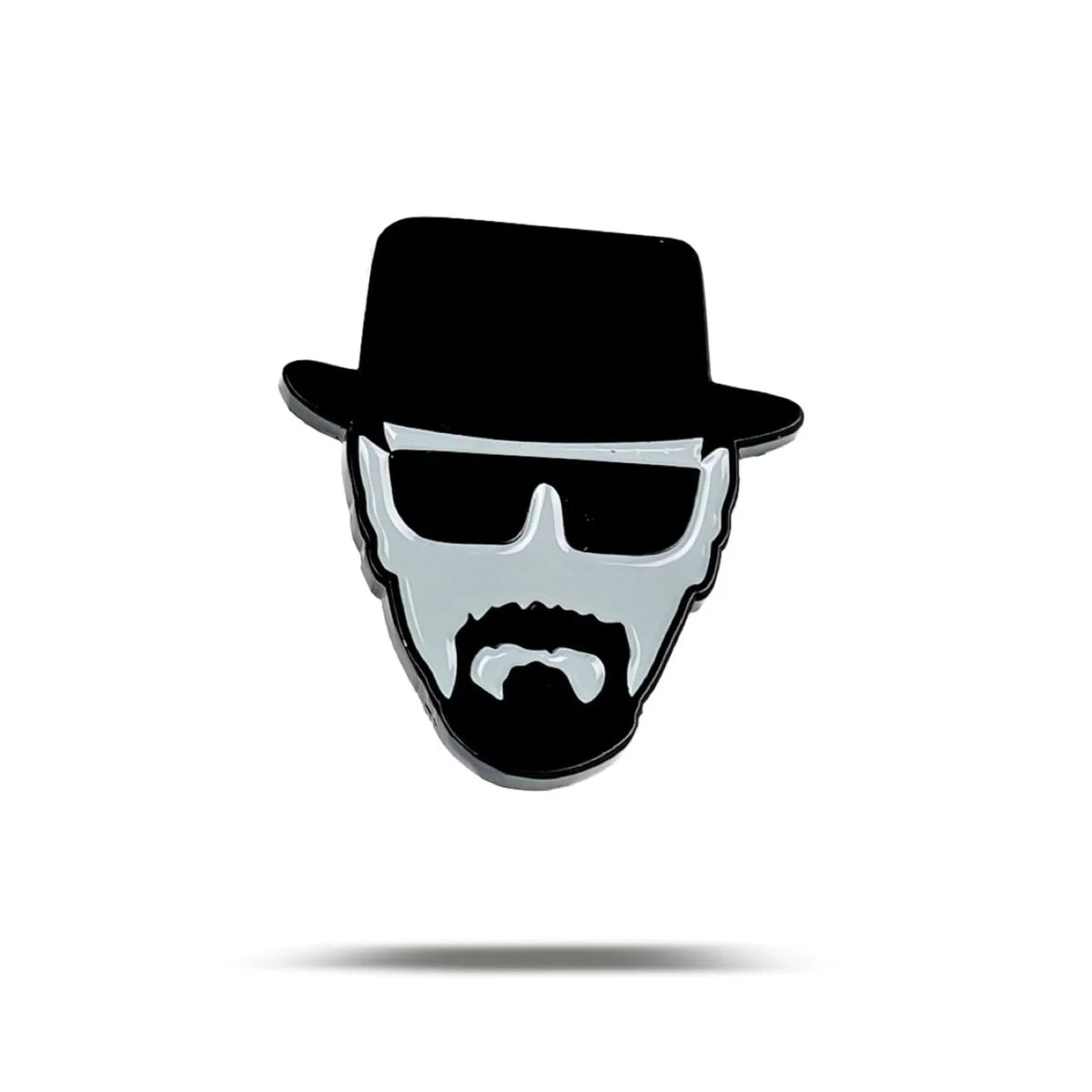 The Bogey Bros "Heisenberg" features a minimalist black-and-white design of a bearded man in a fedora and sunglasses with "Say my name" beneath, set on a plain white background.