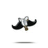Introducing "Mustache Ride" by Bogey Bros—a stylish enamel pin featuring a black mustache, gray sword, and gold cup inspired by Free Rides, displayed on a white background with a soft shadow.