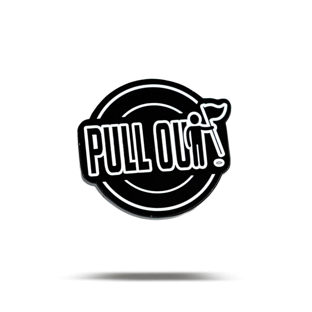 A black and white circular Bogey Bros badge features “PULL OUT” in bold, a simple graphic of someone pulling right, and a subtle reminder to play it safe.