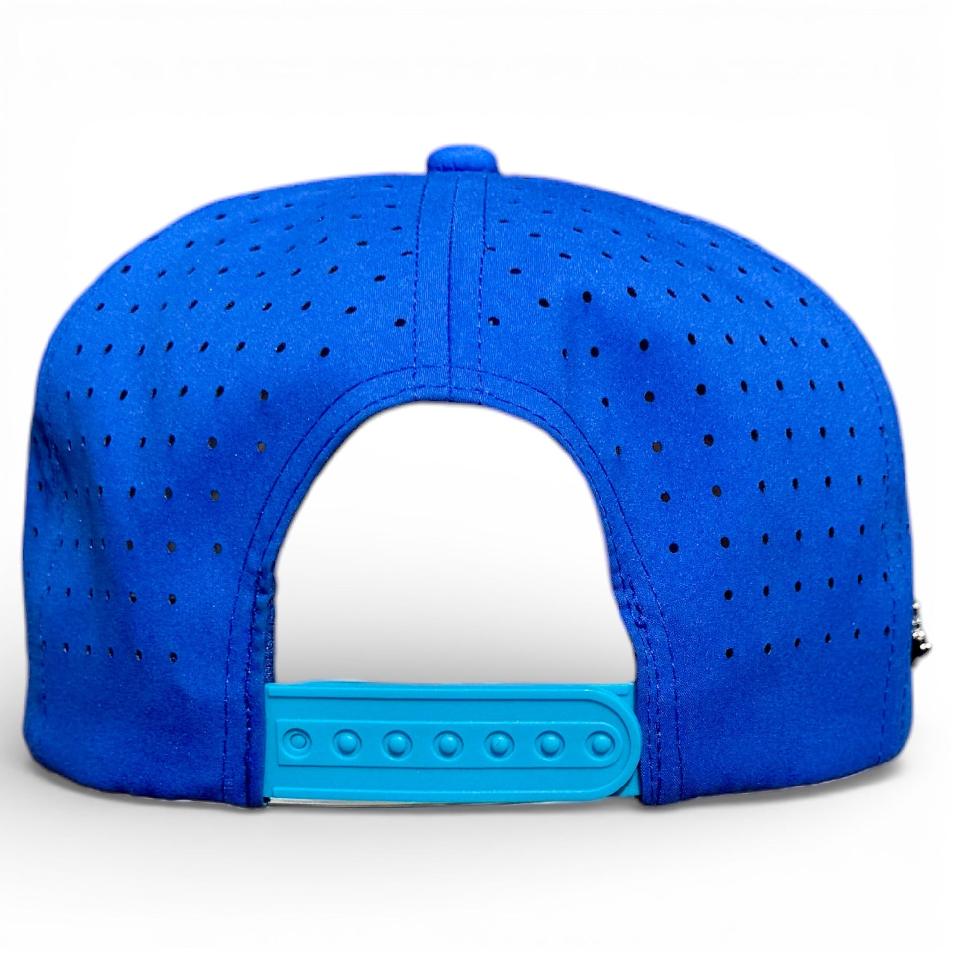 The Logie Joe's Golf Water Ball Golf Hat is an adjustable blue snapback cap with ventilation holes, and comes with a built-in magnetic ball marker holder plus marker.