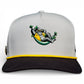 Logie Joe’s Golf Banana Hammock Snapback Cap features a relaxed gorilla in sunglasses on a gray and black hat with yellow trim, plus a built-in magnetic ball marker. Adjustable, one size—a playful vibe for the course.