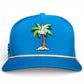 The Logie Joe's Golf Fairway Palms Snapback Cap features a cartoon palm tree on the front, a beige cord above the brim, and a built-in magnetic ball marker holder with marker included. Adjustable and one size fits most.