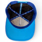 Top view of the Logie Joe's Golf Water Ball Golf Hat in blue, featuring brim, inner stitching, perforated sweatband, and blue tape with "MAKE YOUR MARK" and "Lego Kids." Snapback cap comes with built-in magnetic ball marker holder and marker.