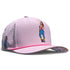 Introducing the Aerobic Angel Golf Hat by Logie Joe’s Golf—a light pink, adjustable snapback cap that blends retro style with modern function. Featuring a playful cartoon woman sporting pink hair, blue leggings, and yellow shoes on the front and side, plus a stylish pink accent along the brim. Designed for comfort on or off the course, this hat also includes a built-in magnetic ball marker holder with marker included—making it perfect for any casual golf day or yoga-inspired outing.