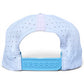 The image shows the back view of Logie Joe's Golf Sugar Rush Golf Hat in Adjustable Cotton Candy, featuring perforations and a blue snapback strap. It also has a built-in magnetic ball marker holder with marker included.