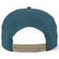 A close-up view of the back of the Logie Joe’s Golf Deep Dive Golf Hat, a teal perforated snapback cap featuring a light beige adjustable closure and a built-in magnetic ball marker holder with marker included.