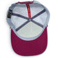 Inside view of Logie Joe's Golf Transfusion Golf Hat—an adjustable light gray snapback with white perforated lining, internal labels, red “MAKE YOUR MARK” strip, and a built-in magnetic ball marker holder plus marker included.