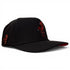 A stylish black snapback from Logie Joe’s Golf, the Jogie Loe’s Flamingo Golf Hat features an embroidered red and black rooster on the front and side. Designed with a built-in magnetic ball marker holder (marker included), this adjustable hat is displayed on a white background.