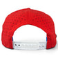 Back view of the Red, White & View Golf Hat by Logie Joe’s Golf—a red perforated snapback cap featuring a white adjustable closure and built-in magnetic ball marker holder (marker included), displayed on a plain white background—an ideal patriotic accessory for any occasion.