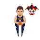 Cartoon illustration of a basketball player in a dark blue Nuggets jersey with a jester clown face, holding a basketball. To the upper right is the Joker golf ball marker by Pin Creatures, featuring red, yellow, blue, and white details.