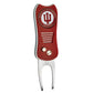 The Switchfix ACC College Switchfix Divot Tool with Ball Marker features a textured grip, silver switchblade mechanism, and Indiana University Hoosiers logo for stylish and efficient repairs on the green.