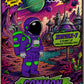 A cartoon astronaut with golf clubs stands on planet Zorvax-7, backed by a futuristic city and a purple alien landscape. Spaceships and planets dot the sky. Text reads: “COMMON 1 of 150” and “New adventures await!” The Astronaut Walker Mystery Blind Bag by Ballmarkers.com is perfect for golf enthusiasts ready to explore new worlds.