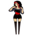 The Bunkers & Rough NSFW Lady Surprise Divot Tool features a wavy-haired woman in black and red, appearing thoughtful. Its lower prongs double as a functional and stylish golf accessory.