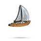 The Margaritaville - Sailboat Ball Marker by Pins and Aces features a small enamel sailboat design with a brown hull and white sails, perfect for marking your golf ball. Shown isolated on a white background with a subtle shadow underneath.
