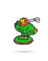 The Margaritaville - Golfing Parrot Ball Marker by Pins and Aces features a colorful green parrot with an orange chest and yellow beak, standing on a small green platform, golf club over its shoulder, ready to swing.