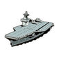 Illustration of a modern aircraft carrier with runway deck and small aircraft, inspired by the Aircraft Carrier Ball Marker from Ballmarkers.com, shown sailing on water.