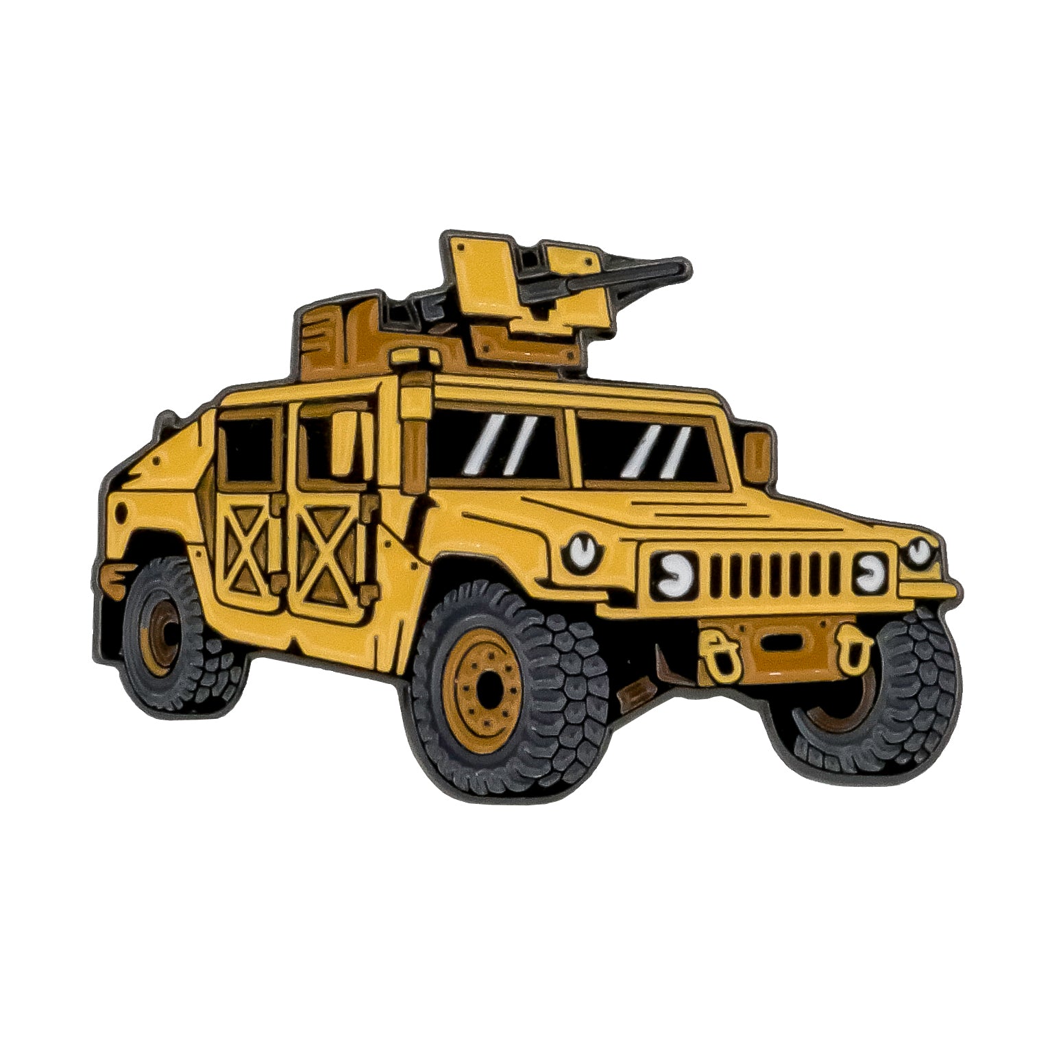 The Humvee Ball Marker by Ballmarkers.com features a yellow armored military Humvee with a mounted gun, shown from the front-side on a white background—a bold, tactical golf accessory for military-inspired style.