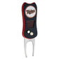 The MLB Switchfix Divot Tool with Ball Marker by MLB features a black and red design, Twins logo, textured grip, two metal prongs, and a magnetic ball marker for easy use.