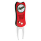 The Ballmarkers.com NHL Switchfix Divot Tool with Ball Marker features red and green colors, a metal prong, textured grip, magnetic ball marker, and a Minnesota logo on a circular emblem at the top.