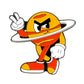 The Saturn Out Ball Marker from Ballmarkers.com features a cartoon planet with a ring, orange shoes, and white gloves, striking a peace sign with an angry face—perfect for fans of premium golf accessories.