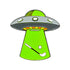 Green and silver UFO ball marker on a white background, Abducting golf club and golf ball