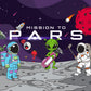 Cartoon astronauts and aliens golf on a cratered gray moon under a purple starry sky, with spaceships, comets, a red planet, and the Mission to Pars ball marker from Ballmarkers.com’s Mission to Pars Ball Marker Bundle - Mystery. Text: Mission to Pars.