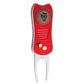 The ACC College Switchfix Divot Tool by Switchfix features a red and silver design, two metal prongs, a textured grip, and a circular Wolfpack emblem on the handle. Includes a magnetic ball marker for convenience.