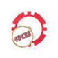The NFL Team Ball Marker by NFL features a red and white poker chip design with a circular pin on top that displays "49ERS" in red, black, and gold letters.
