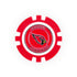 The NFL Team Ball Markers by NFL feature a red and white poker chip design with the Arizona Cardinals logo and the team name in black around the logo.