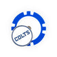 The NFL Team Ball Markers by NFL feature a blue and white poker chip design with a circular marker in front that displays "COLTS" in blue block letters on a white background.