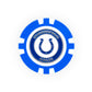 The NFL Team Ball Markers by NFL feature a blue and white poker chip design with the Indianapolis Colts logo—a blue horseshoe—and "Indianapolis Colts" in white and blue lettering around the center.