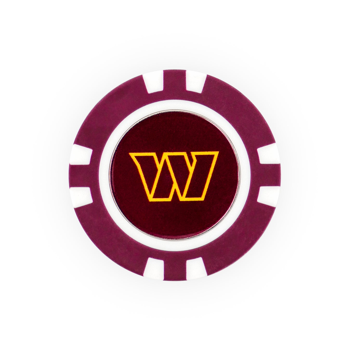 The NFL Team Ball Marker by NFL is a maroon and white poker chip with a yellow W logo in the center, shown on a white background.