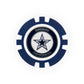 The NFL Team Ball Marker by NFL is a blue and white poker chip featuring the Dallas Cowboys logo—a blue star—in the center, with “Dallas Cowboys” written around it.