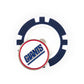 The NFL Team Ball Marker by NFL features a blue and white poker chip design with a round metal marker on top displaying "GIANTS" in bold blue letters outlined in red.