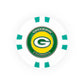An NFL Team Ball Marker by NFL, this white poker chip ball marker features green accents and the Green Bay Packers logo with "Green Bay Packers" in green and yellow at the center.