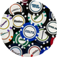 The NFL Team Ball Markers by NFL are arranged in a circle on green felt, each featuring the name and logo of teams like the Colts, Panthers, Steelers, Vikings, Bengals, Eagles, and more.