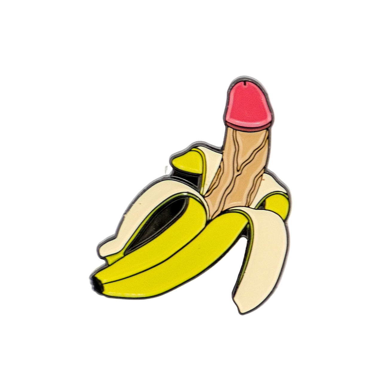 Nannerdick by Logie Joe's Golf features a cartoon of a banana peel with a pink-tipped penis replacing the fruit on a white background—an artistic, bold design perfect for unique premium ball markers or golf accessories.