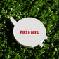The NASA "Meatball" Ball Marker by Pins and Aces features the iconic red logo on a white marker, resting on green turf for a standout addition to your golf accessories.