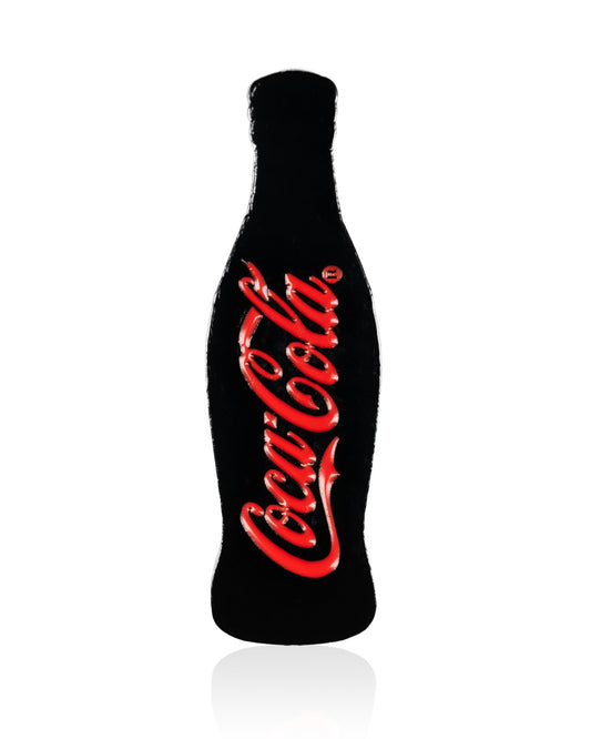 The Coca-Cola Bottle - Ball Marker by Pins and Aces features a black silhouette of a classic Coke bottle with the red and white logo, magnetic backing, and is set against a white background.
