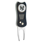 The MLB Switchfix Divot Tool with Ball Marker features a black and silver design, textured grip, magnetic ball marker, and New York Yankees logo—perfect for fans of the MLB team.