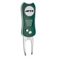 The NFL Switchfix Divot Tool with Ball Marker features a green and silver design, New York Jets logo on the handle, textured grip, two buttons above the prongs, and a magnetic ball marker. Brand: NFL.