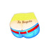Cartoon of lower back and buttocks in blue jeans and yellow shirt with a “No Ragrets” tattoo—Logie Joe’s Golf’s No Ragrets is a funny, premium golf accessory for those who love humor on the green.