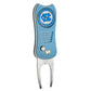 The Switchfix ACC College Switchfix Divot Tool with Ball Marker features a light blue and gray design, University of North Carolina Tar Heels logo, textured grip, switchblade mechanism, two metal prongs, and a convenient magnetic ball marker.
