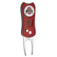 The Switchfix ACC College Switchfix Divot Tool with Ball Marker features a red and silver textured grip handle and displays the Ohio State University logo on top with a handy magnetic ball marker.