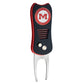 The Switchfix ACC College Switchfix Divot Tool with Ball Marker features a black and red design, metal fork, magnetic ball marker, and a circular University of Maryland logo with a large red M on the handle.